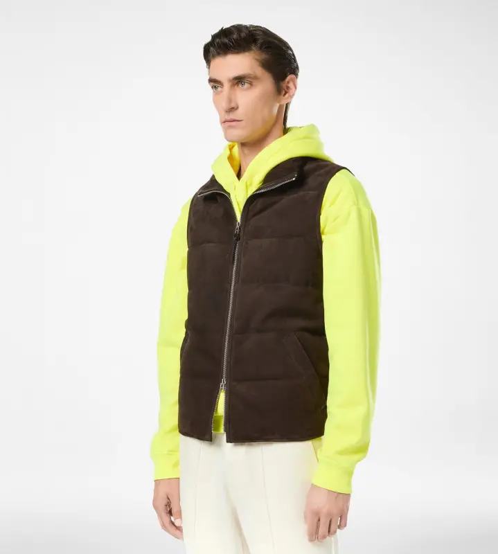 SUEDE LIGHT-FILL GILET CHOCOLATE TORTE online